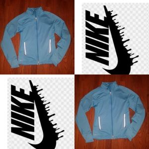 Women's Nike Fit Full Zip Jacket Size Small Blue Turquoise w Reflective Silver